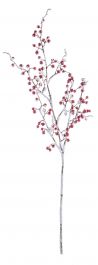 Cvetje umetno veja zasnežena z rdečimi jagodami 90 cm, Bizz.