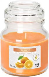 Sveča dišeča v stek. kozarcu s pokrovom  Pomaranča
