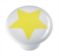 Ročaj pohištveni FI32x24mm, enovijačni, bel z rumeno zvezdo, plastičen 