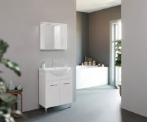 Kopalniški sestav SMART 65, omarica z umivalnikom (š.:65cm, g.:46cm), element z ogledalom LED svetilka stoječi, bel sijaj  