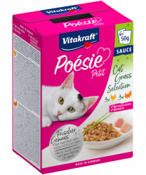 Hrana za mačke Poesie Petit, perut.+mačja trava, 6x50g, Vit.