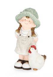 Figura vrtna, punčka s kokoško, 42,5 cm, Bizz.