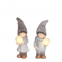 Figura božična fantek/punčka  s kroglo led 23 cm, Edel.