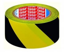 Trak označevalni  lepilni Tesa PVC, črno/rumen 33m x 50mm