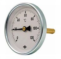 TERMOMETER  fi   80 , 0 - 120  C,  L = 100 mm , zadaj priklop, 1/2" Dn 15,kovinsko ohišje