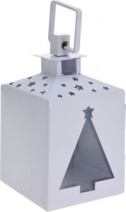 Lanterna, bela z zvezdami in jelko, 13 cm, kovinska Koo.