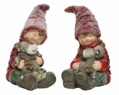 Figura božična fantek/punčka z medvedkom, 32 cm, Kaem.