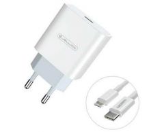 Polnilec hišni USB C, QC DC5V, 3A, 20W bel + 3.0 kabel C-Lightning i-phone