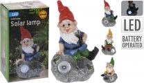 Figura vrtni palček s solarno lučko, sedi na skali, 22 cm, Koop.