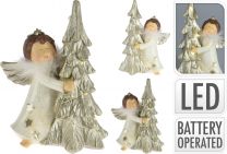 Figura božična angel z dreveščkom led 21 cm ,  Koo.