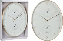 Ura stenska oval 35cm, termometer, vlagomer, zlat okvir,
