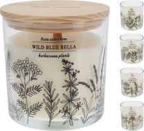 Sveča dišeča Wild blue steklo, bambus pokrov, 10cm 
