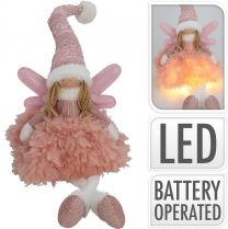 Figura božična punčka sedeča roza led 60 cm, Koo.