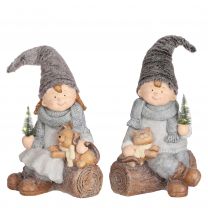 Figura božična fantek/punčka na hlodu led 38 cm, Edel.