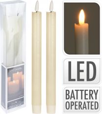 Sveča konusna, LED plamen, bela, 24cm, set 2/1

