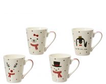 Lonček različni božični motivi, porcelan, bel
