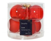Bučka novoletna božično rdeča sijoča steklo fi 6 cm, set 6/1, Kaem.