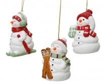 Figura božična snežak s smučko/darilce 9,7 cm, Kaem.