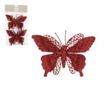 Okrasek za jelko metulj rdeč 16 x11 cm, set 2/1, Edel.