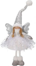 Figura božična punčka stoječa srebrna led 50 cm, Koo.