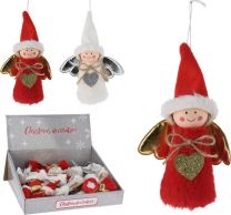 Figura božična angelček rdečo/bel 14 cm, Koo.