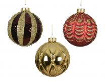 Bučka novoletna rdečo/zlata z vzorci steklo fi 100 mm, Kaem.