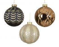 Bučka novoletna rjavo/črna/bež z vzorci steklo fi 100 mm, Kaem.