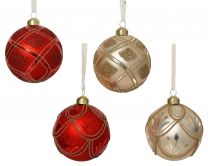 Bučka novoletna rdečo/zlata z vzorci steklo fi 80 mm, Kaem.