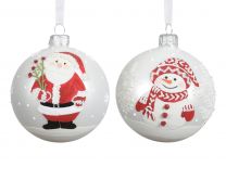 Bučka novoletna bela božiček/snežak steklo fi 80 mm, Kaem.