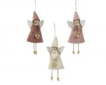 Okras novoletni angelček bel/roza 20 cm, Kaem.
