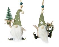 Okras božični palček zelen  na smučkah 11 cm, Kaem.