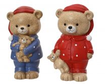 Figura božična medvedek zaspanko modro/rdeč 18 cm, Kaem.