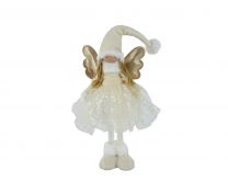 Figura božična punčka stoječa zlato/bela 50 cm, Kaem.
