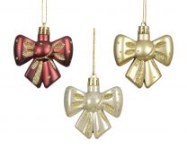 Okrasek za jelko mašnica rdeča/belo/zlata 6x6 cm, Kae.