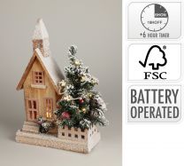 Hišica zasnežena z dreveščkom led 27x11x33 cm, Koo.