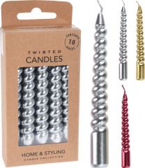 Sveča konusna, mini, 10cm, 10/1, srebrna/zlata, rdeča