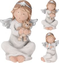 Figura božična angel srebrn sedeč 32 cm, Koo.