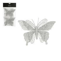 Okrasek za jelko metulj srebrn 16 x11 cm, set 2/1, Edel.