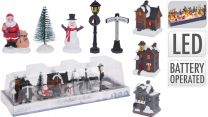 Dekoracija božična vasica z božičkom in snežakom led, set 10/1, Koop.