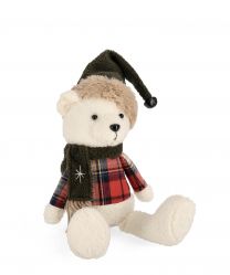 Figura božična medvedek bel z zelenim šalom 32 cm, Bizz.