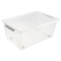 Zaboj za shranjevanje 40l Clipbox, transparent z pokrovom in kolesi, 58x39x25cm
