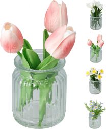 Vaza steklena z rožo (pvc), 7x18cm
