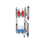 RAZDELILEC INOX TOP  2 veji  1" Dn 25
razdelilec inox, kotni kroglični ventil 2x, termometer 2x, dovodna veja z top metri, odvodna veja z termost.ventili,
avtom.odzračev.lonček 2x, polnilna izpustna pipa 2x, konzole 2x