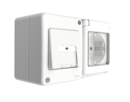 STIKALO + VTIČNICA HORIZONTALNA N/O FLUID BELA IP44