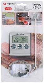 Termometer digitalni s timerjem, sonda 15cm, vrvica do 80cm, Alpina 
