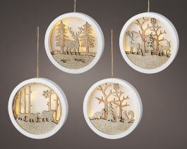 Okrasek božični bel/zlat z led lučko, 14cm
