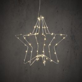 Zvezda viseča srebrna 60 led toplo bela, na baterije, 30 cm,  Edel.
