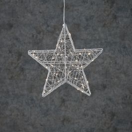 Zvezda srebrna 40 led bela, na baterije 28 cm,  Edel.