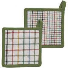 Prijemalka set 2/1 zeleni karo,18x18cm, tekstil, 
