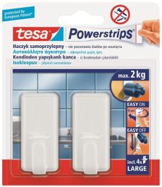 Kljukica samolepilna klasična Tesa Powerstrips Hooks large, bela, 2/1
